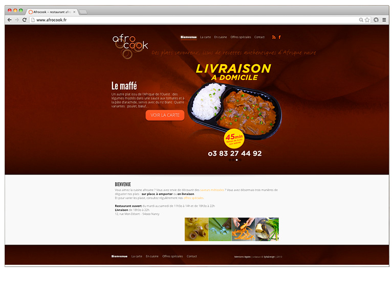 Image de la page d'acceuil Web pour le restaurant Afrocook